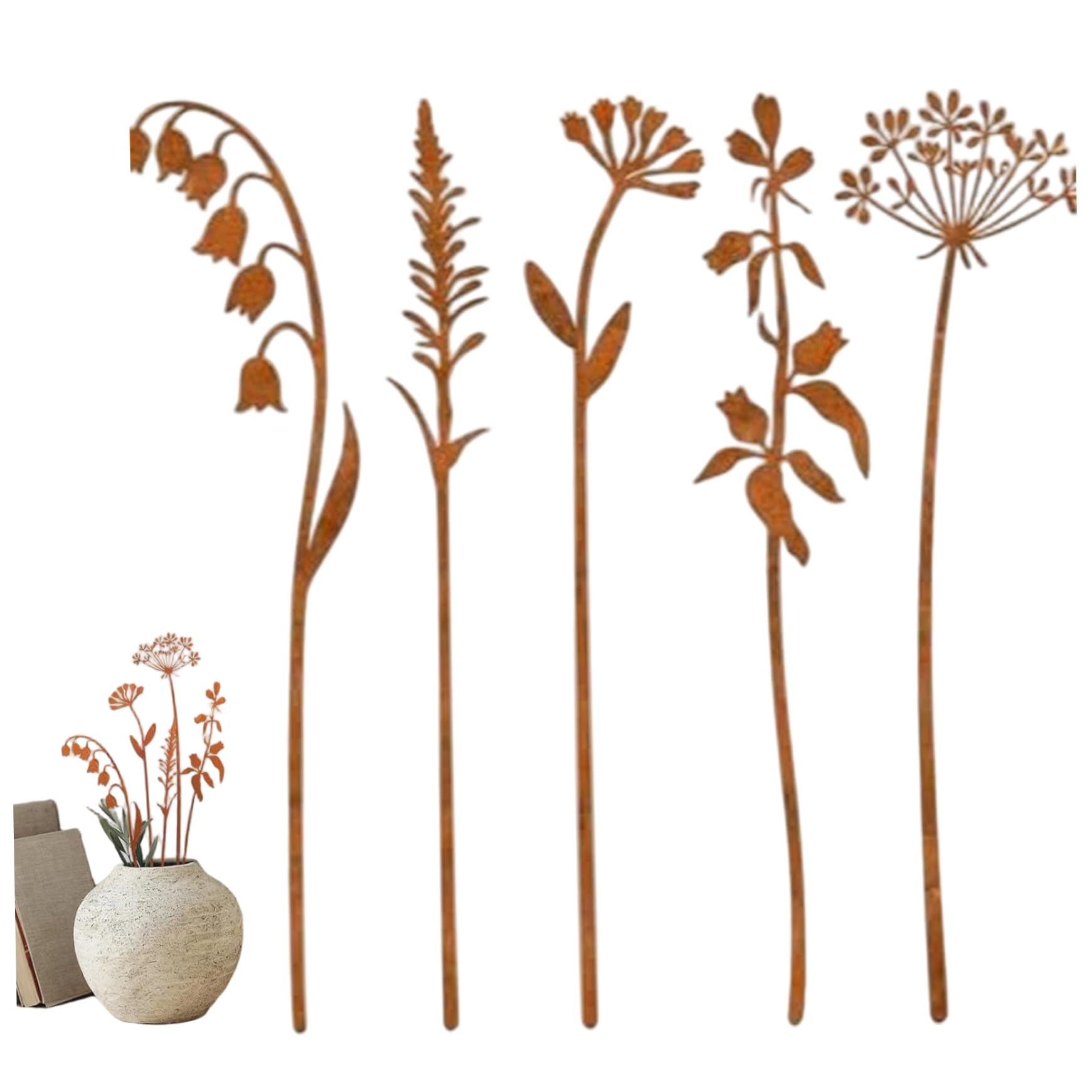 Striegro Metal Flowers for Outside - Set of 5 Rustic Decorative Garden Stakes, Metal Yard Art for Lawn, Pathway & Flower Bed Decor..
