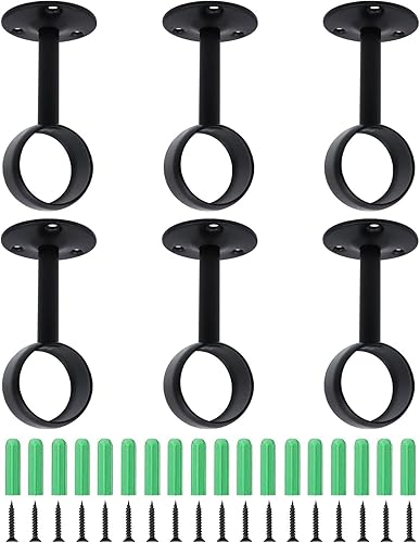 Shonmogar Soporte de barra de cortina de techo, paquete de 6 soportes individuales de barra de cortina de metal, gancho para barra de cortina de 1