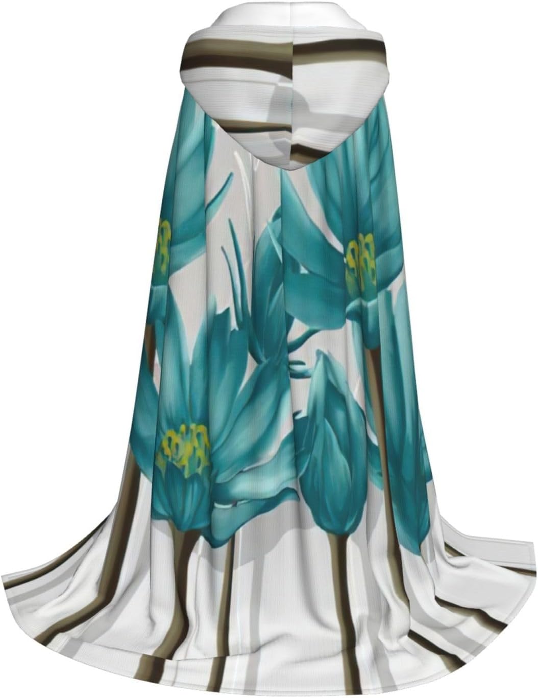 ティールグレーとホワイトフローラルプリントハロウィンフード付きケープコスプレケープ&amp;ウィッチマント - ユニハロウィンフード