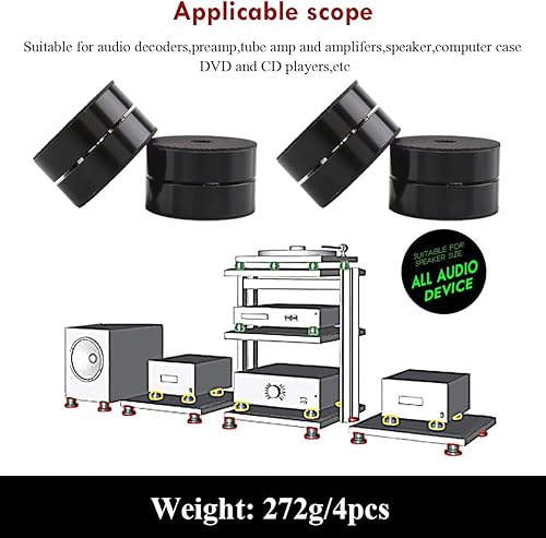 Miniatura 2 de Tertullus 4 piezas de pies de aislamiento de altavoz, almohadillas antivibración con soporte de altavoz de bola de acero inoxidable, 1.535 in x
