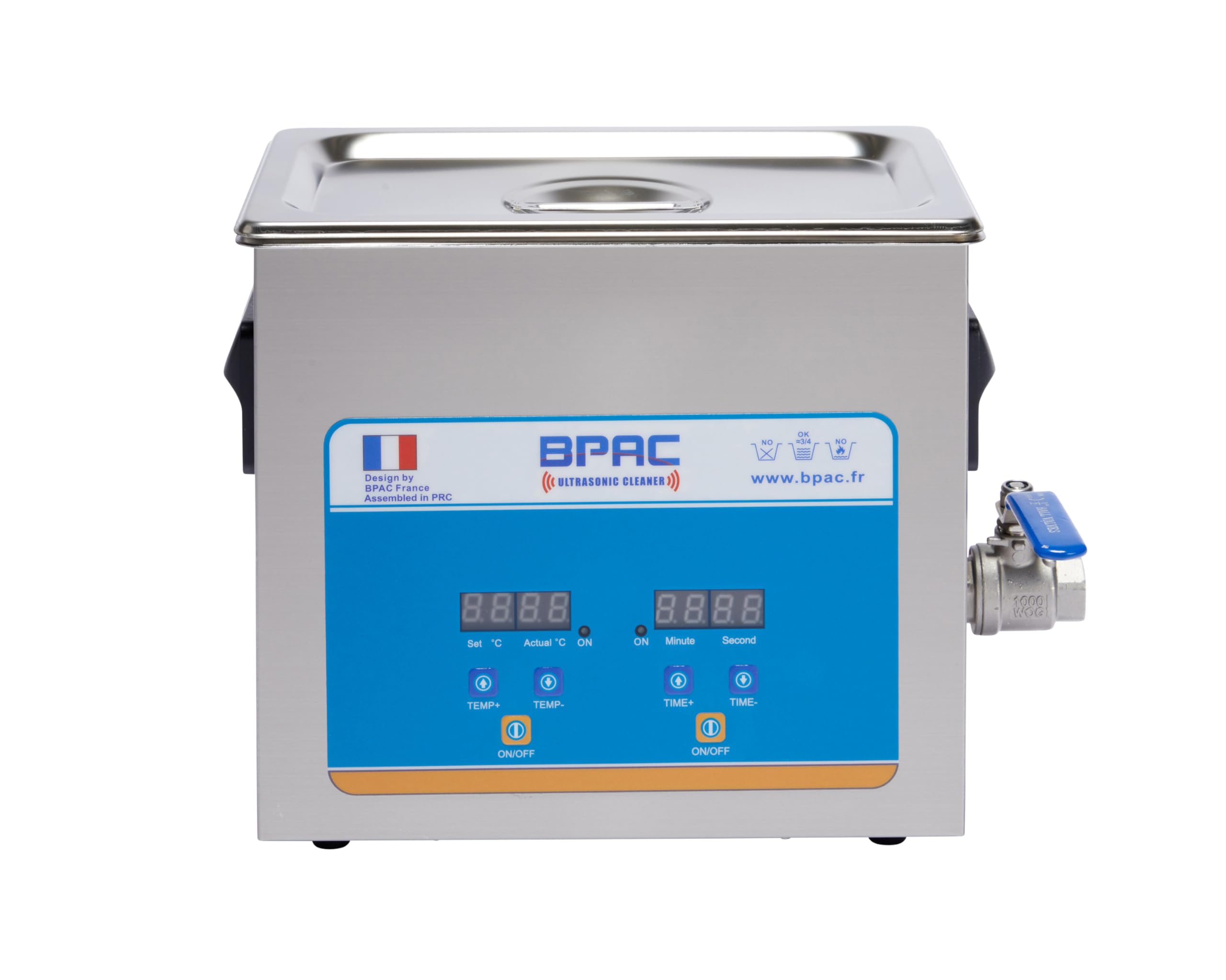 BPAC Pulitore ad ultrasuoni digitale con vasca da 3 litri e valvola di scarico, pulitore ad ultrasuoni per gioielli, potenza 120 W, vassoio ad ultrasuoni per professionisti e privati