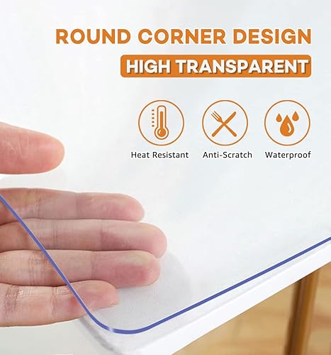 Miniatura 2 de Almohadillas transparentes de 24 x 72 pulgadas para mesa de comedor, protector de mesa de PVC transparente resistente al calor, fácil de limpiar,