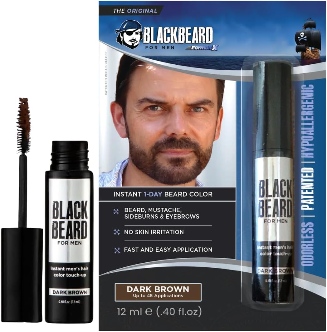 Blackbeard for Men Beard Color – 1-Day Beard, Mustache, Eyebrow, Sideburns Color – Temporary Facial Hair Tint - Hypoallergenic Beard Dye Alternative – Up to 45 applications – Dark Brown, 1 Pack