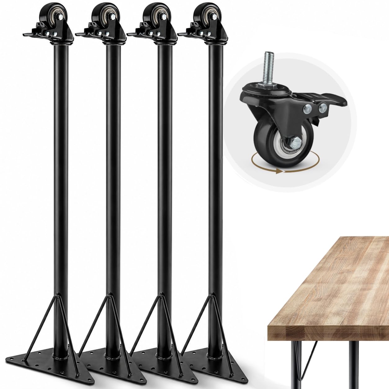 Gambe da tavolo da 71 cm con ruote, in metallo, set da 4 pezzi, stabili e stabili, moderni piedini per mobili per scrivania, tavolo da pranzo e tavolo da lavoro