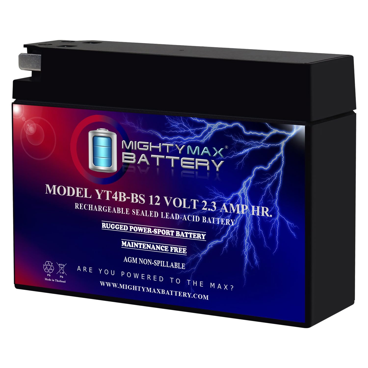 Mighty Max Battery YT4B-BS - 12 Volt 2.3 AH, 25 CCA, Rechargeable Maintenance Free SLA AGM Motorcycle Battery