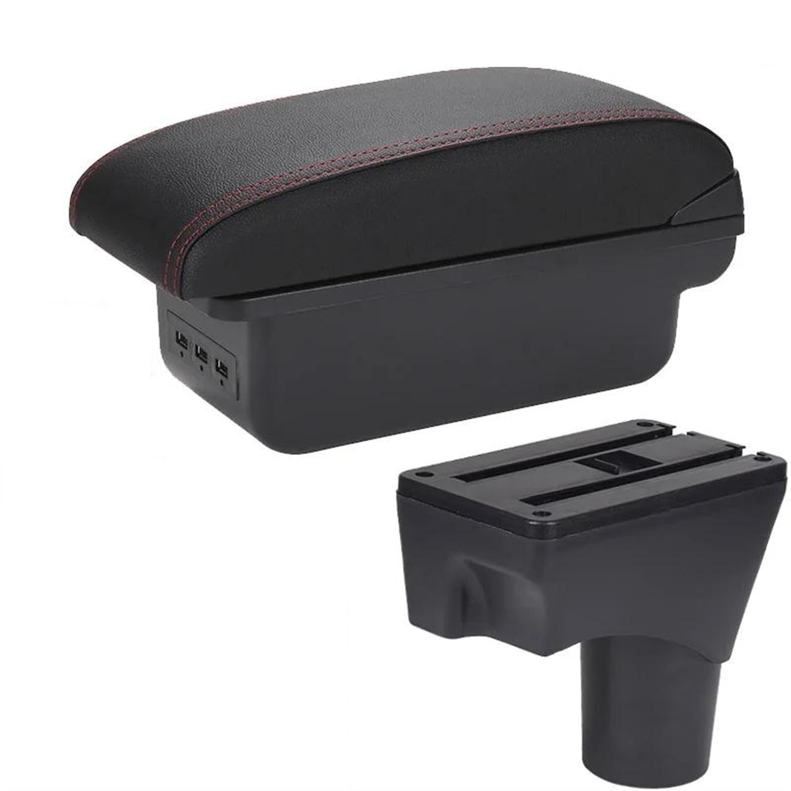 NOHEEU Car Armrest Box Storage Retrofit Parts Accessories For Sunny For March For Micra K13 2010-2022(B1 Black red 3USB)