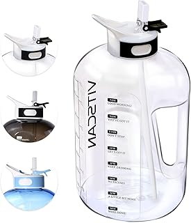 2.2L Half Gallon Water Bottle with Straw and Handle, 75 OZ Water Bottles BPA Free Leakproof Lids Motivational Time Marker ...