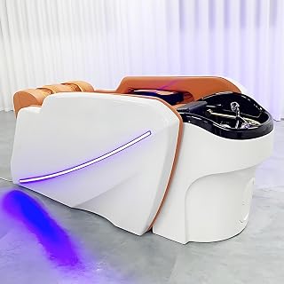 Saoln Electric Hair Shampoo Bed - Professional Massage Head Spa Equipment with Bright Orange Simple Style, Purple Ambient Light, Smart Massage & Water Circulation System for Beauty Salon