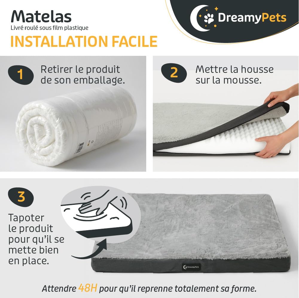 SWEET NIGHT Panier pour Chien Imperméable Déhoussable Lavable Orthopédique 104x69 cm Gris