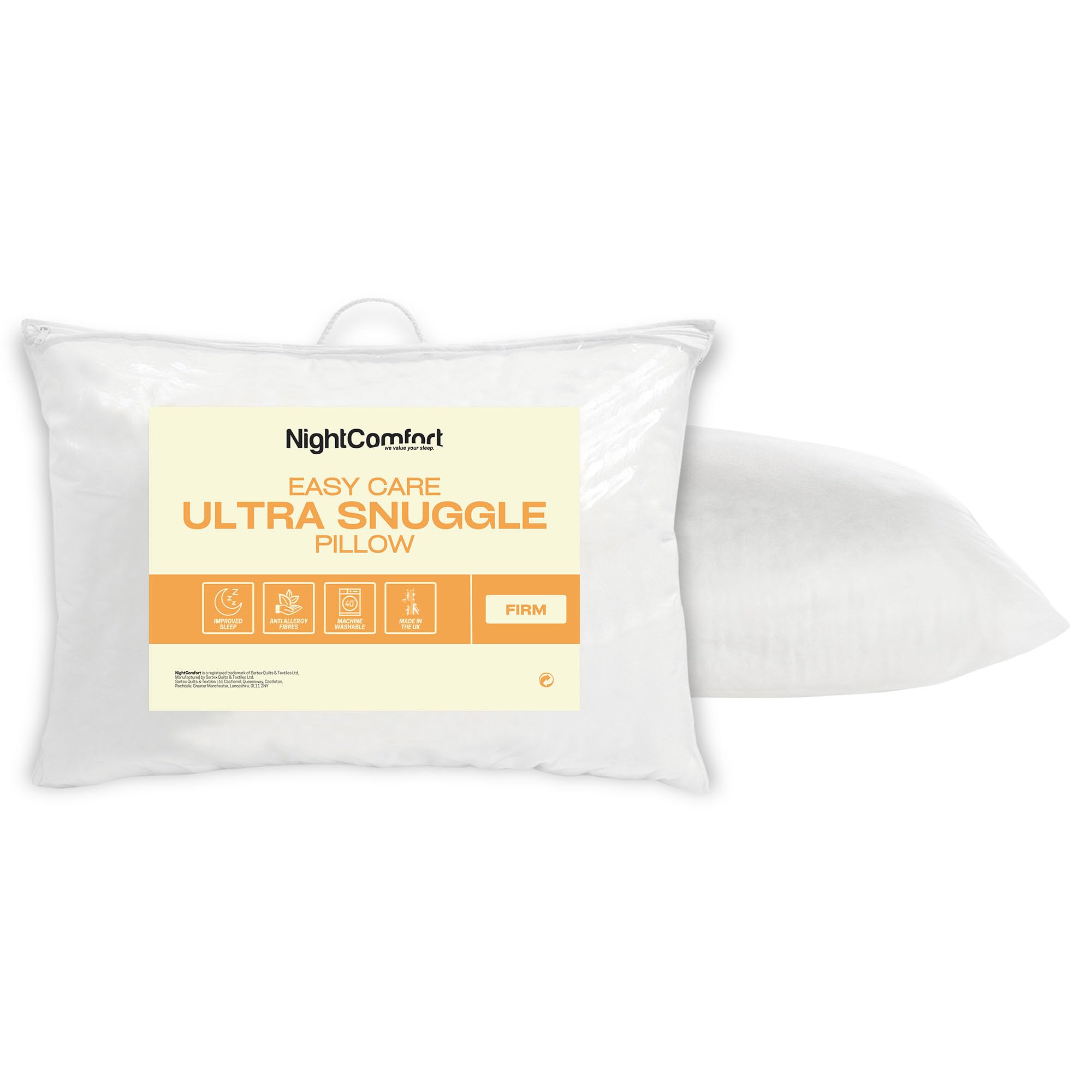 Night Comfort Ultra Snuggle Hotel Quality White Pillow Pack of 1 - Hypoallergenic Firm Support Waterproof Pillows for Side Sleepers Filled with Bouncy Hollowfibre Big Pillows for Bed