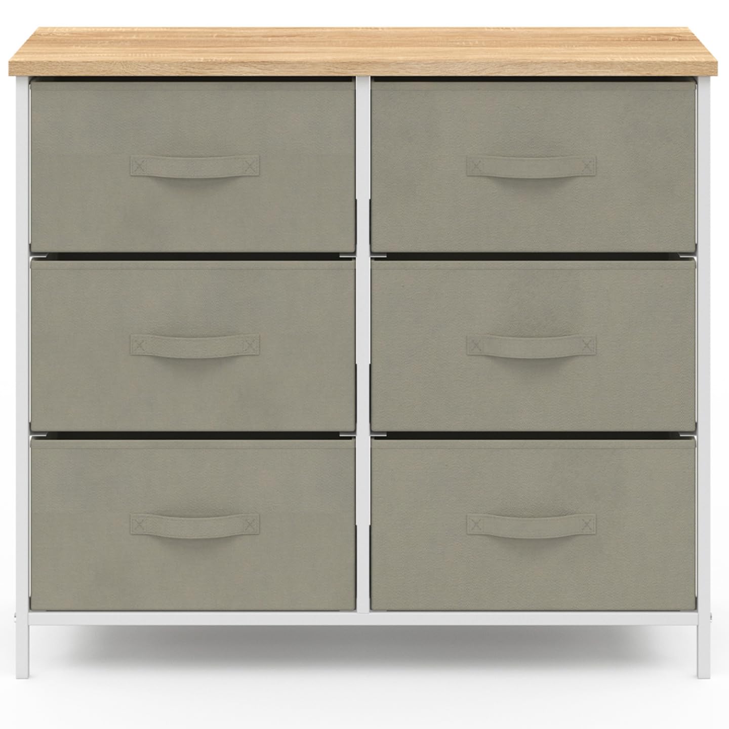 IDMarket - Commode 6 tiroirs en Tissu Alta 80 cm Gris Clair et Plateau Effet Bois Design Industriel