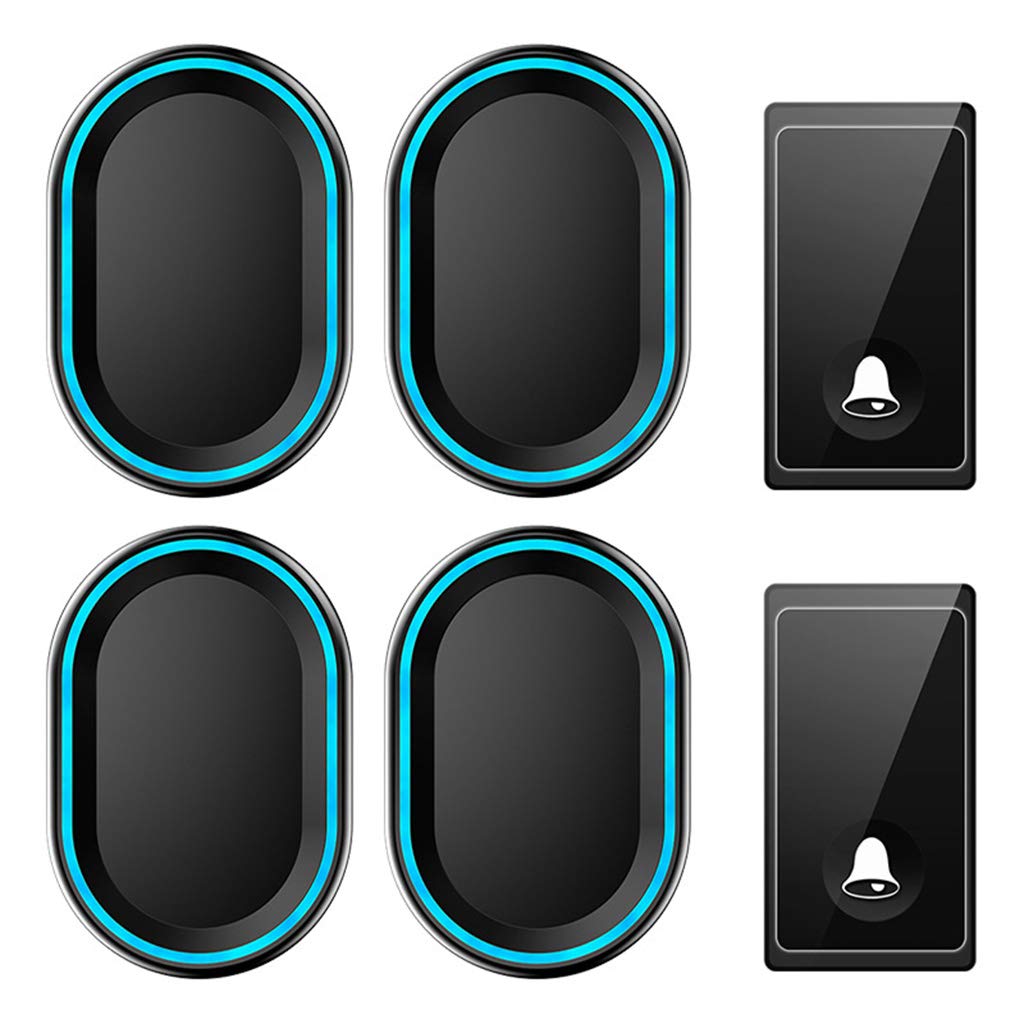 Campanello Wireless Impermeabile, Portata 200 M, 58 Melodie Tra Cui Scegliere, 4 Livelli Di Volume, 2 Trasmettitori E 4 Ricevitori, Campanello Senza Fili Con Attacco A Parete, Nero, Nero, Nero