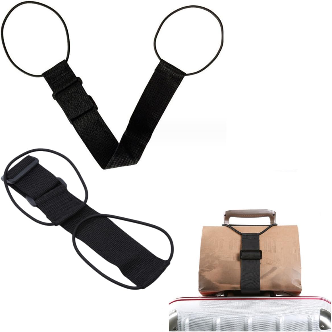 Viojrlly 2 Pieces Elastic Luggage Belts, Portable Travel Suitcase Accessories, Adjustable Luggage Straps for Attaching Bags, Black