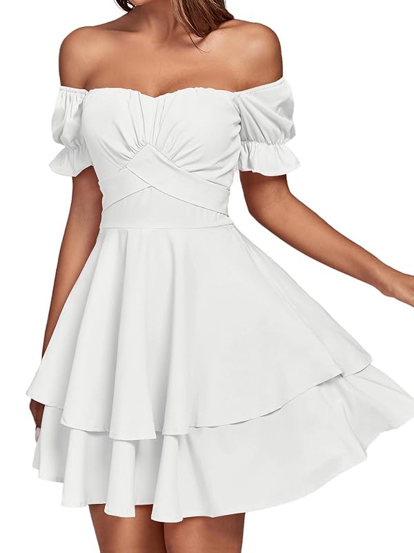 LYANER Women's Off Shoulder Casual Dress Solid White Large by LYANER - Used condition - Image 3
