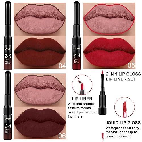 Miniatura 2 de evpct Juego de 3 lápices labiales líquidos de color marrón oscuro rubí profundo y rojo oscuro para mujer, de larga duración, impermeable, 24 horas,