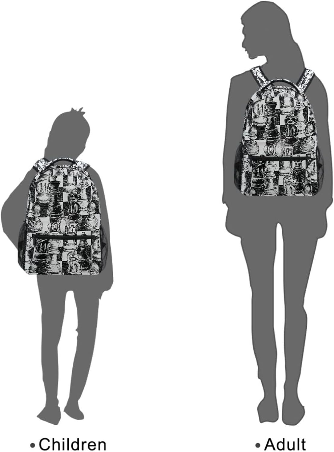 Backpack Black White Chess Board Bookbag Daypack Travel Hiking Camping School Laptop Bag