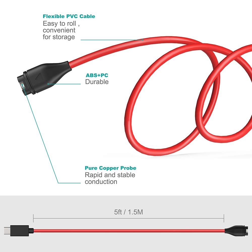 TUSITA Charger Cable Compatible with Garmin Watch - 5ft. (USB-C)
