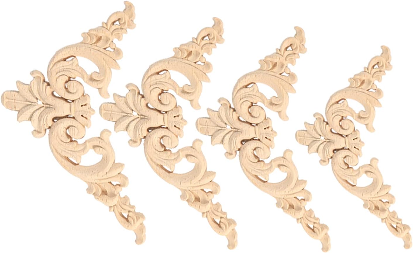 Yctze Unpainted 4PCS Rubber Wood Carved Onlays Appliques, Flower Shaped Furniture Corner Decorations, Suitable for and Short Corners (12 * 12)