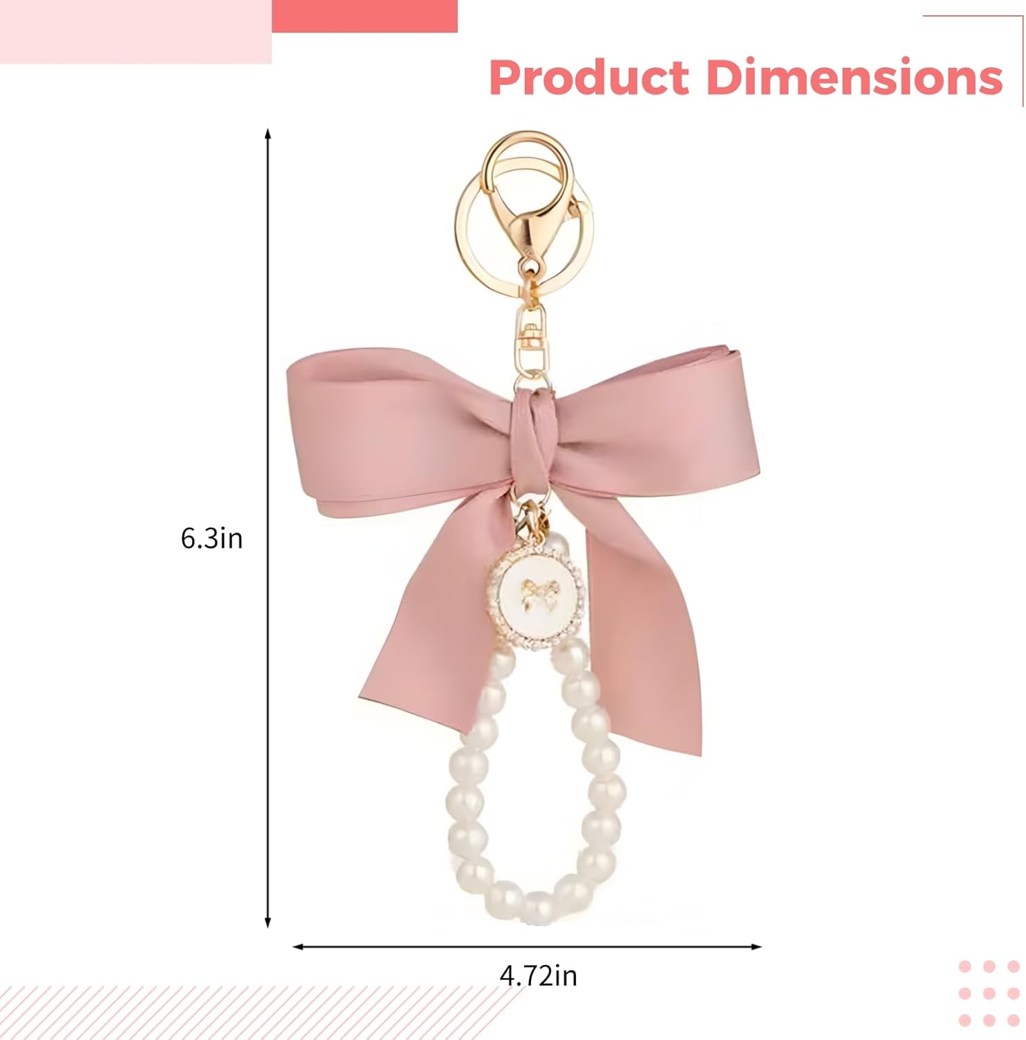 Bow Pearl Keychain, Bag Charm with Ribbon and Faux Pearls, Cute Metal Key Ring for Handbags Backpacks Keys, 12Pcs - Image 4