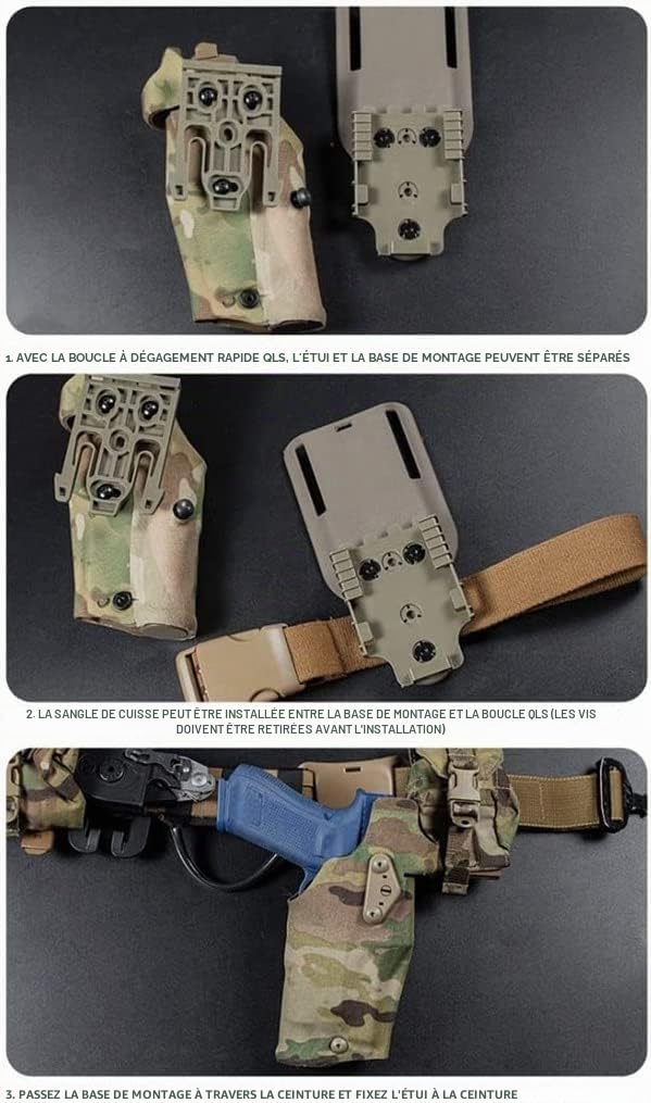 Zhongren Étui tactique pour airsoft G17/19 compatible avec les lumières X300/X300U à libération rapide QLS - Adaptateur de jambe - Carénage de jambe - Accessoires militaires de chasse et d'airsoft