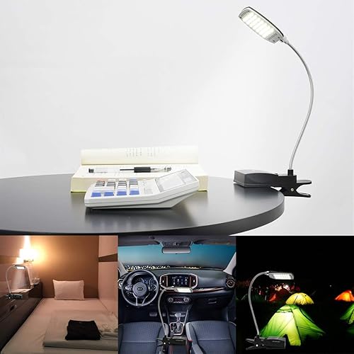 Miniatura 6 de IHAHA Luz de libro para leer en la cama, luces LED de libro con clip, lámpara de escritorio portátil con pilas USBDC y AA, 3 niveles de brillo para