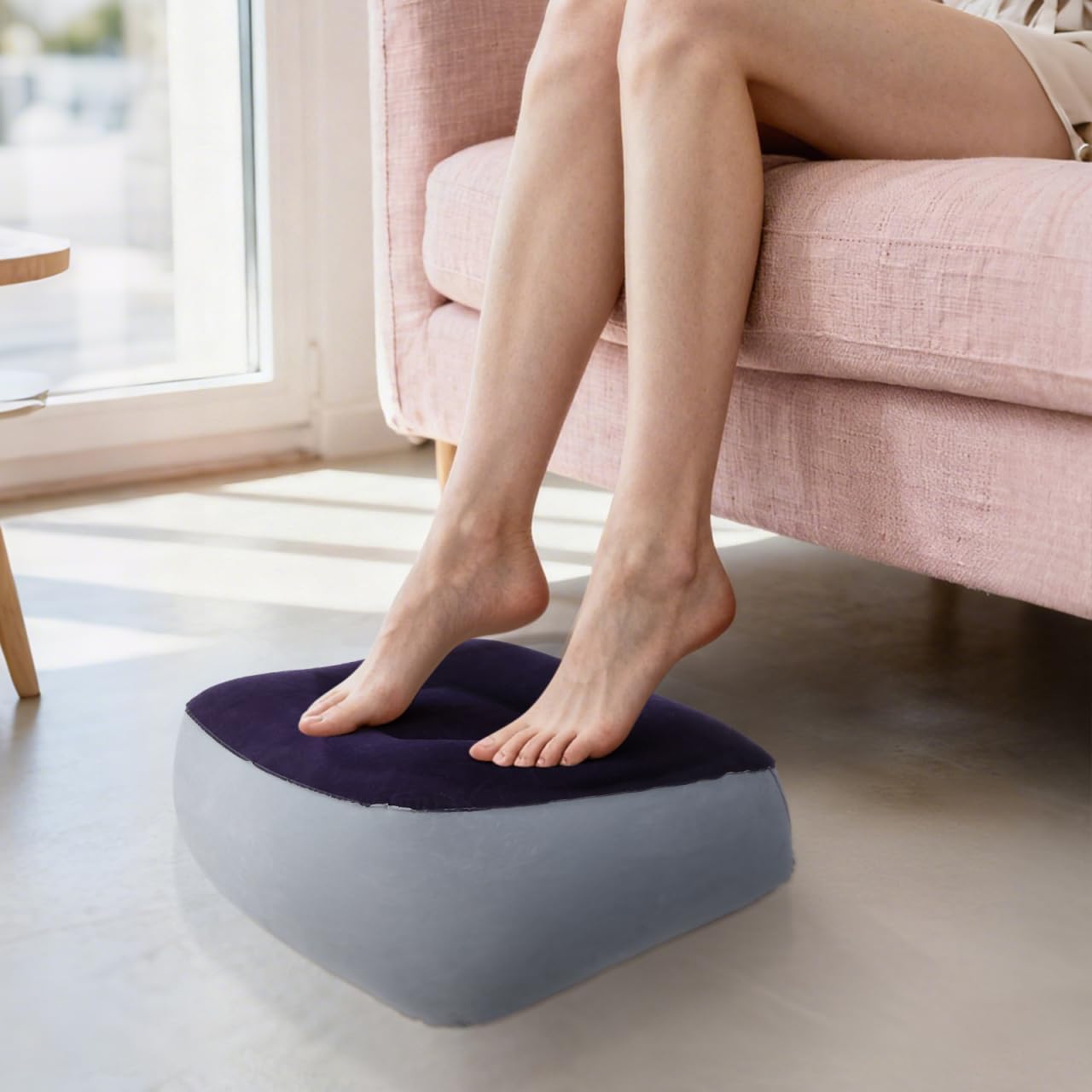 Garneck 2PCS Inflatable Foot Rest Pillows Inflatable Travel Foot Rest Cushions Foot Rest Pads Grey Under Desk Foot Cushions for Airplanes Cars Buses Trains Office 37x28cm (Grey Blue) - Image 3