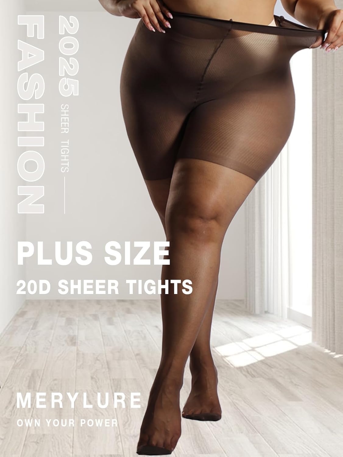 MERYLURE Plus Size Tights for Women, 20D Ultra Thin High Waist Pantyhose with Reinforced Toes Sheer Stockings 3 Pairs - Image 2