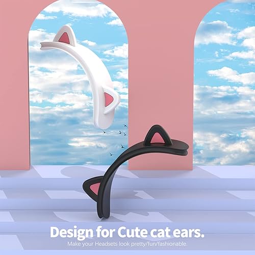 Vista 8 de Funda para la diadema para AirPods Max, bonito diseño de orejas de gato, protector de diadema de silicona suave, cojín cómodo/protección superior