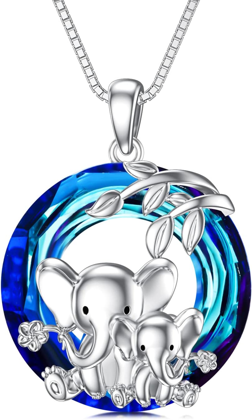 Elephant Necklace 925 Sterling Silver Elephant Crystal Pendant Necklaces Animal Elephants Jewelry Gifts for Women