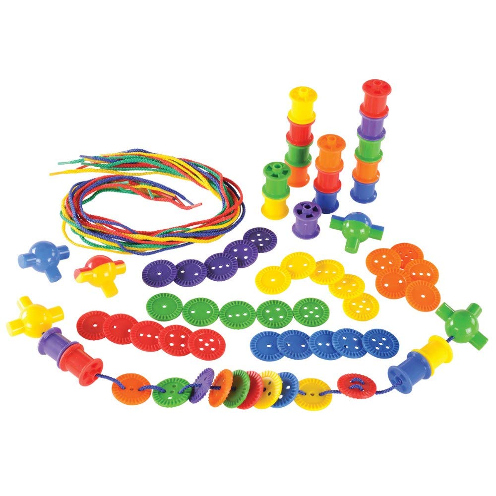 Kaplan Early Learning Buttons & Spools Lacing Set for Developing Counting, Stacking, and Sorting Skills