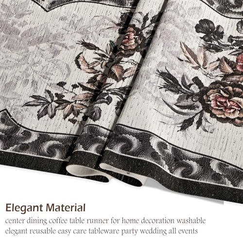 Image of Kuber Industries 72x13 Inch Large Cotton Table Runner for Party and Wedding | Washable Centre and Dining Table Runner | Dazzle 102 Number Design - Grey