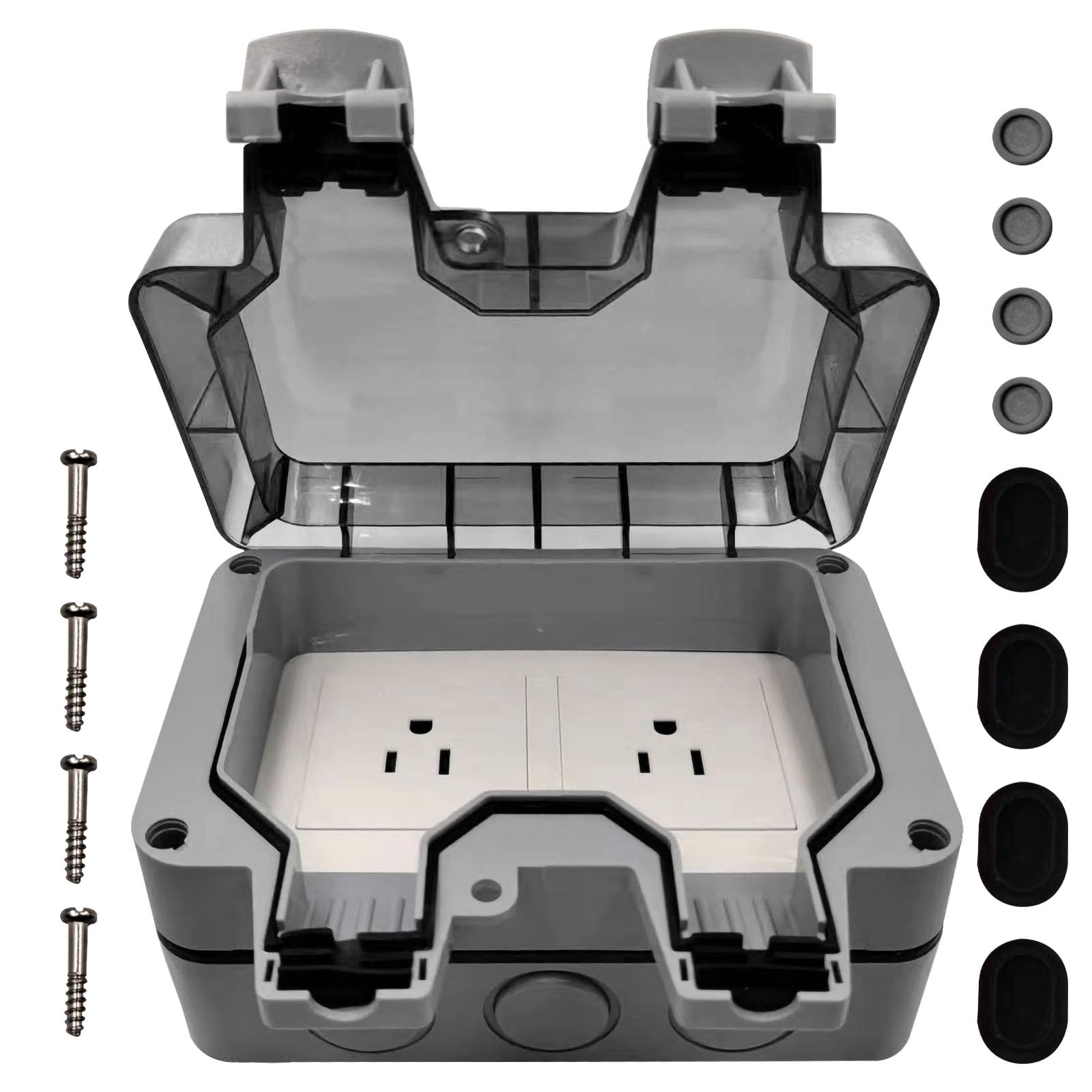 Aginkgo 2 Gang Switched Socket 15Amp Autdoor Single Socket Waterproof IP66 Outdoor Socket Wall Power Socket Cover Weatherproof Wall Plug Socket Box for Damp Rooms Gardens and Swimming Pools