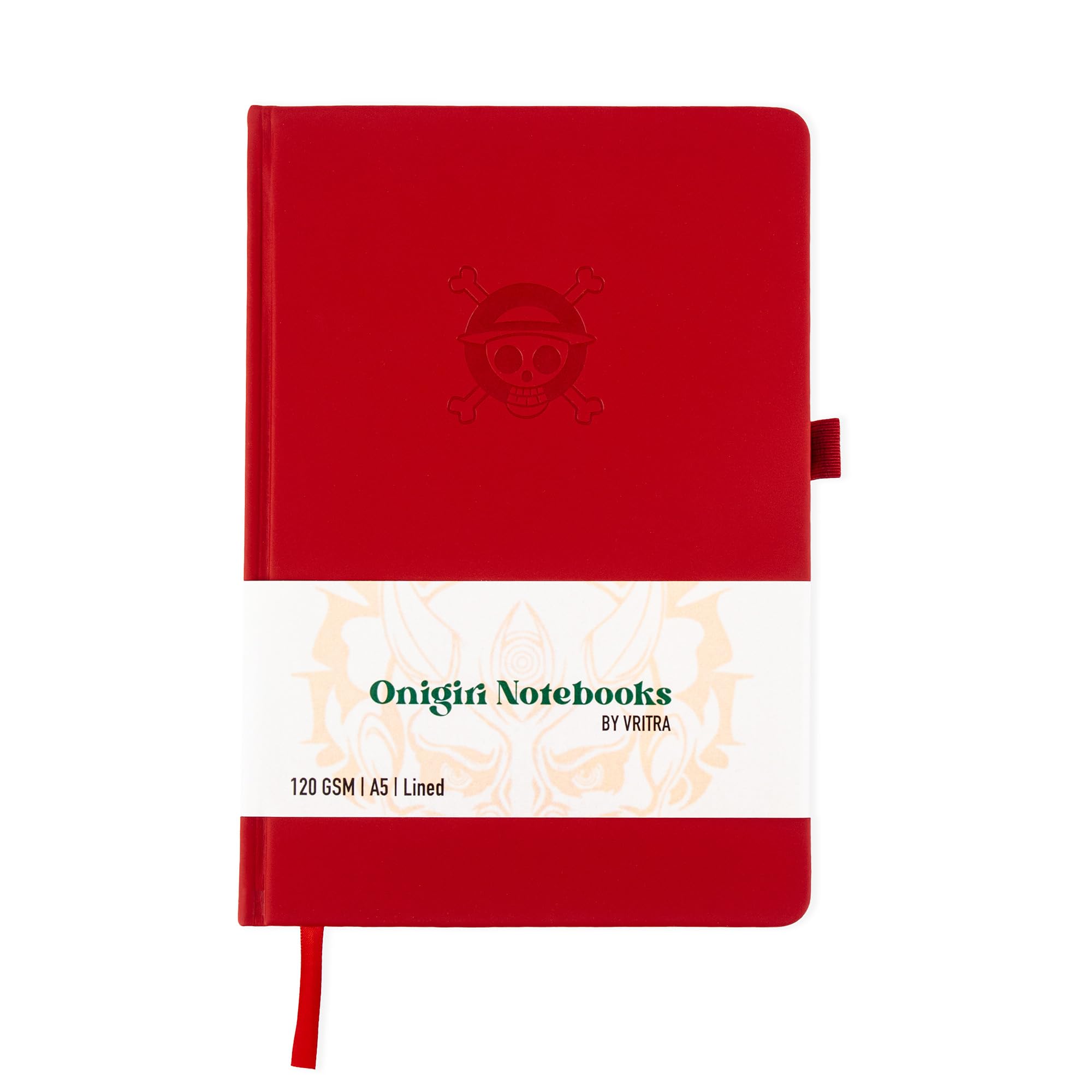 One Piece Straw Hat Luffy Red Anime Vegan Leather A5 Hardcover Journal | Dot Grid | Writing, Sketching, Drawing, Painting & Gift for Anime Fans | Onigiri Notebooks