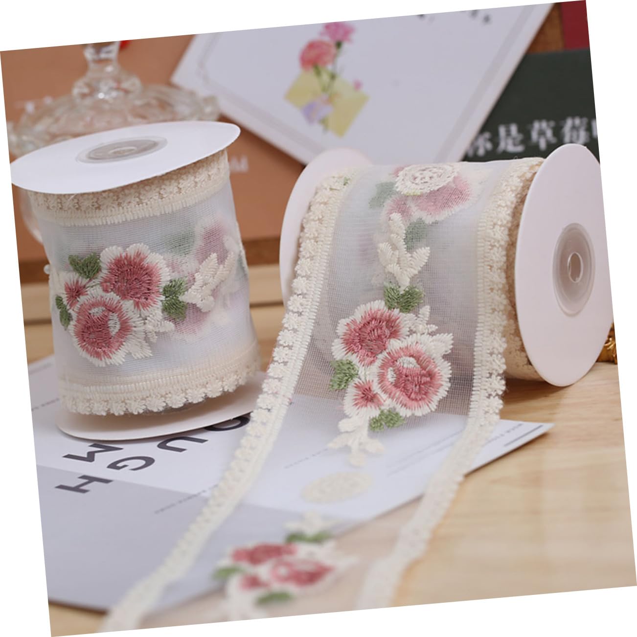SHINEOFI 5 Di Nastro Di Pizzo Ricamato Floreale Per Realizzare Fiocchi Per Rotolo Di Pizzo Decorativo