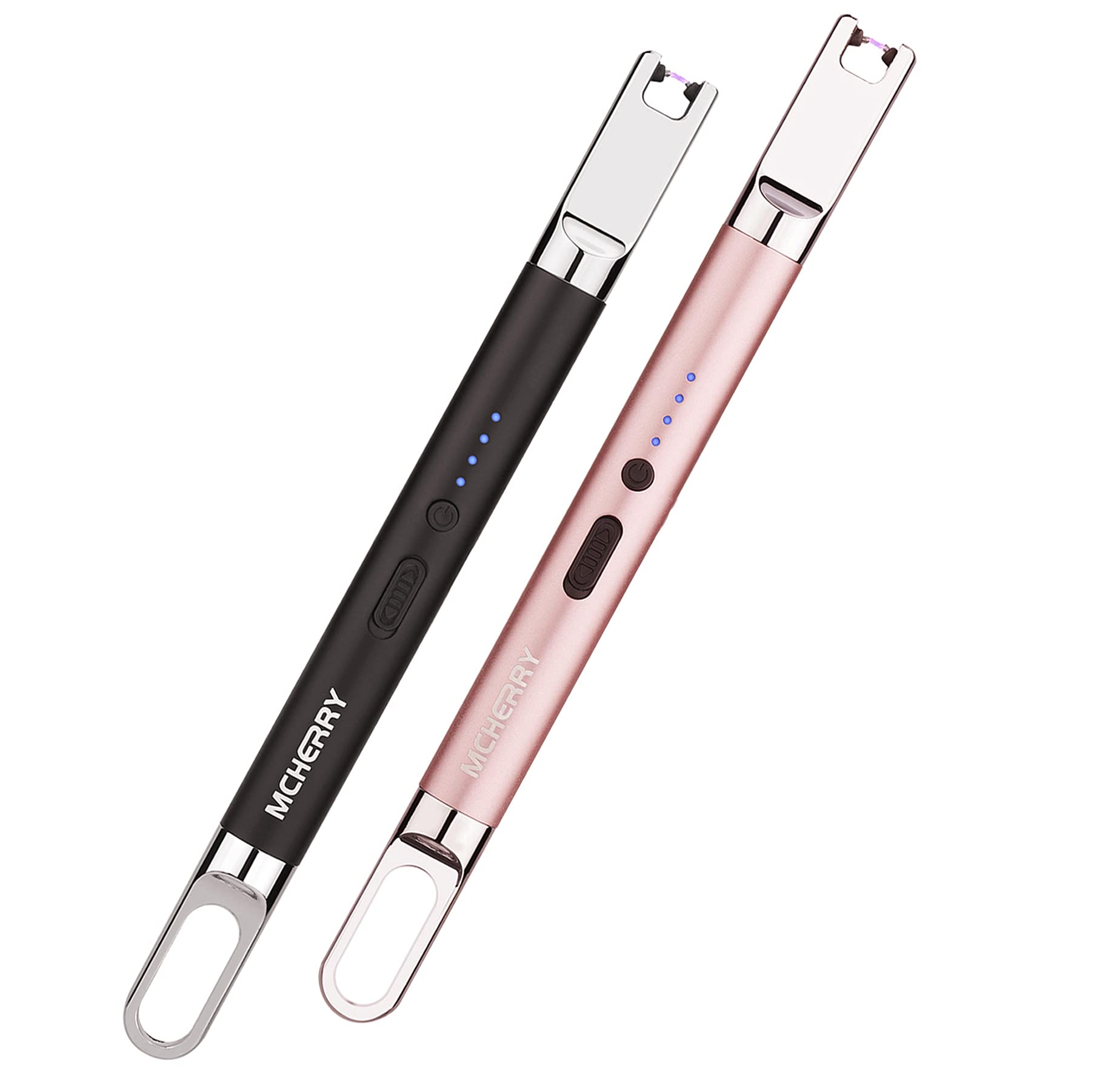 MCHERRY Electric Plasma Lighters Set of 2, USB Rechargeable Electronic Arc Lighter With Safety Lock, Long Reach Electric USB Lighter For BBQ, Gas Stove, Kitchen, Fireworks (Black+Rose Gold)