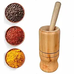 Pilão Com Socador De Madeira Para Alho e Temperos De Cozinha Premium Zennix