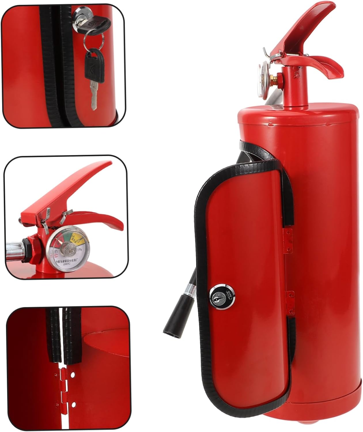 OUNONA Fire Extinguisher Shaped Wine Holder Plastic Iron Wine Storage Organizer for Whiskey Brandy Bottles and Small Cups Decorative Freestanding Bar Cabinet for Home and Party Use