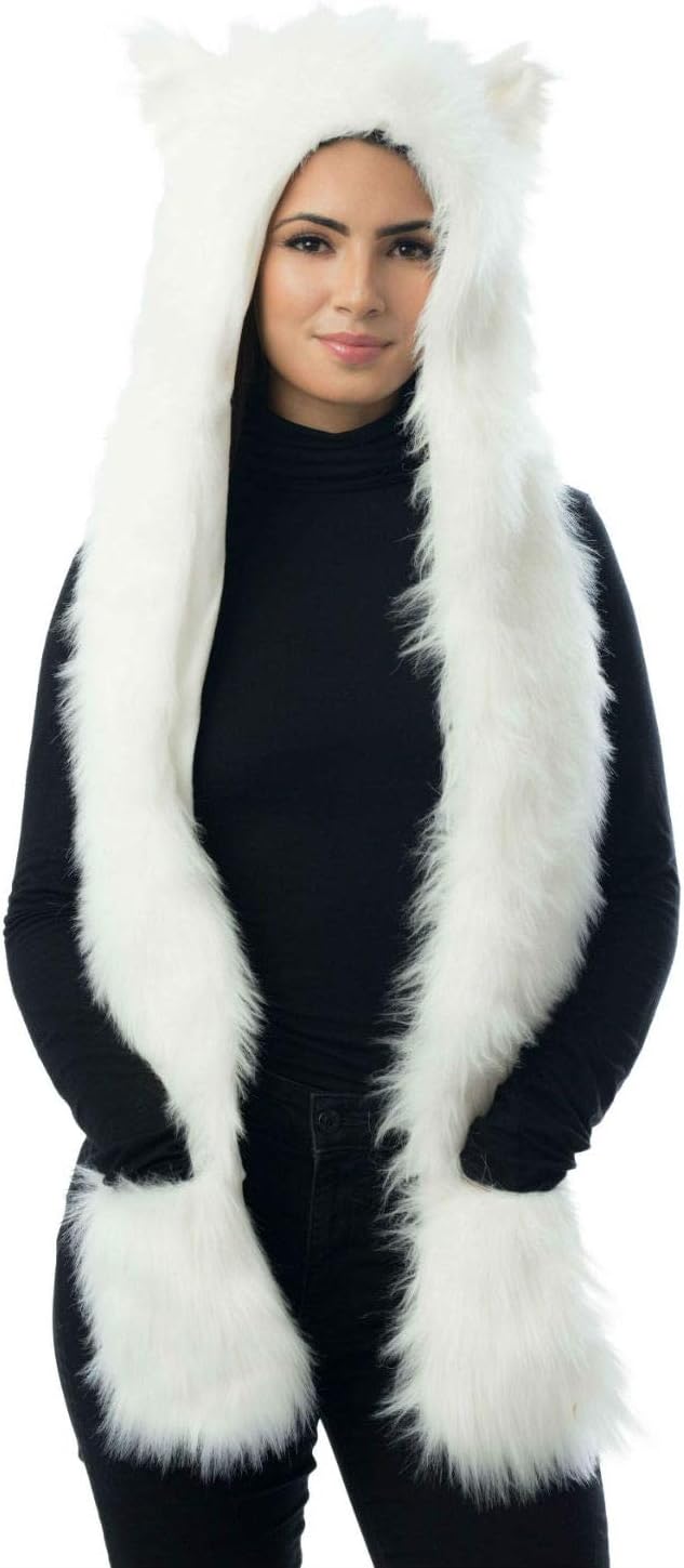 Polar Bear Full Animal Hoodie Faux FUR Hat 3-in-1 Function by HatButik.