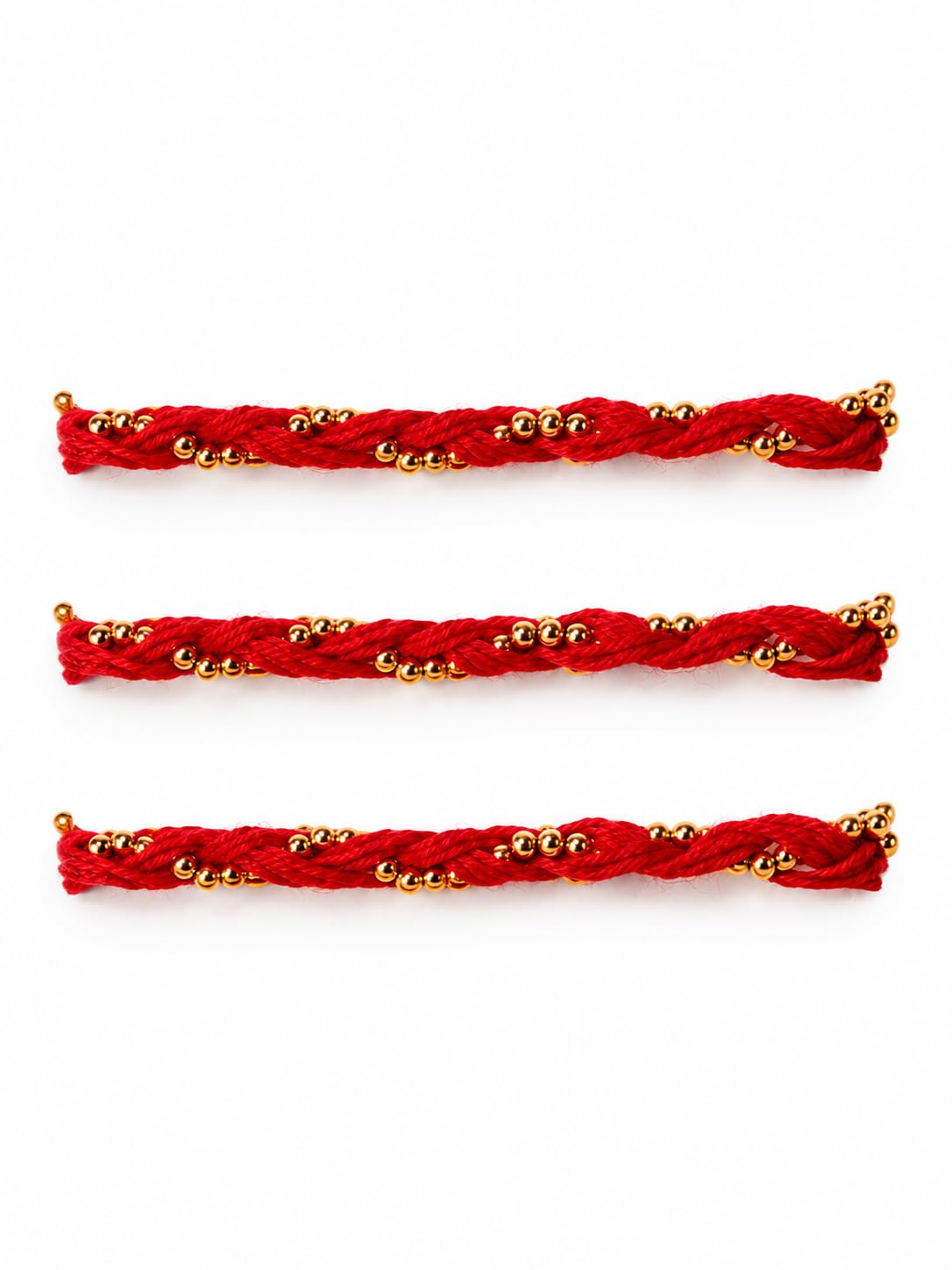 Dora Rakhi for Brother Pack of 3 Traditional Red Thread with Golden Beads Handmade Raksha Bandhan Rakhi Set Sacred Mauli Kalava Rakha Dhaga for Bhai Festive Gift-image-16