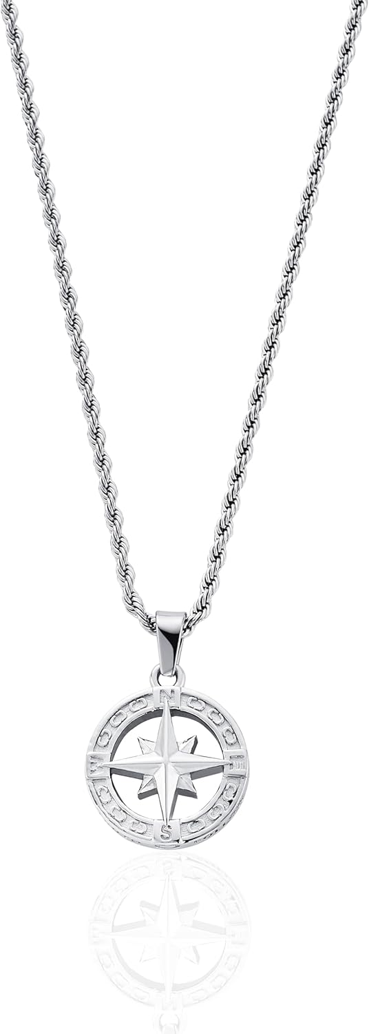 CRAFTD - North Star Pendant Necklace - 20.5" Chain Link with 20MM x 20MM Pendant - Waterproof, Heat & Sweat Resistant - Gifts for Men - Men's Jewelry