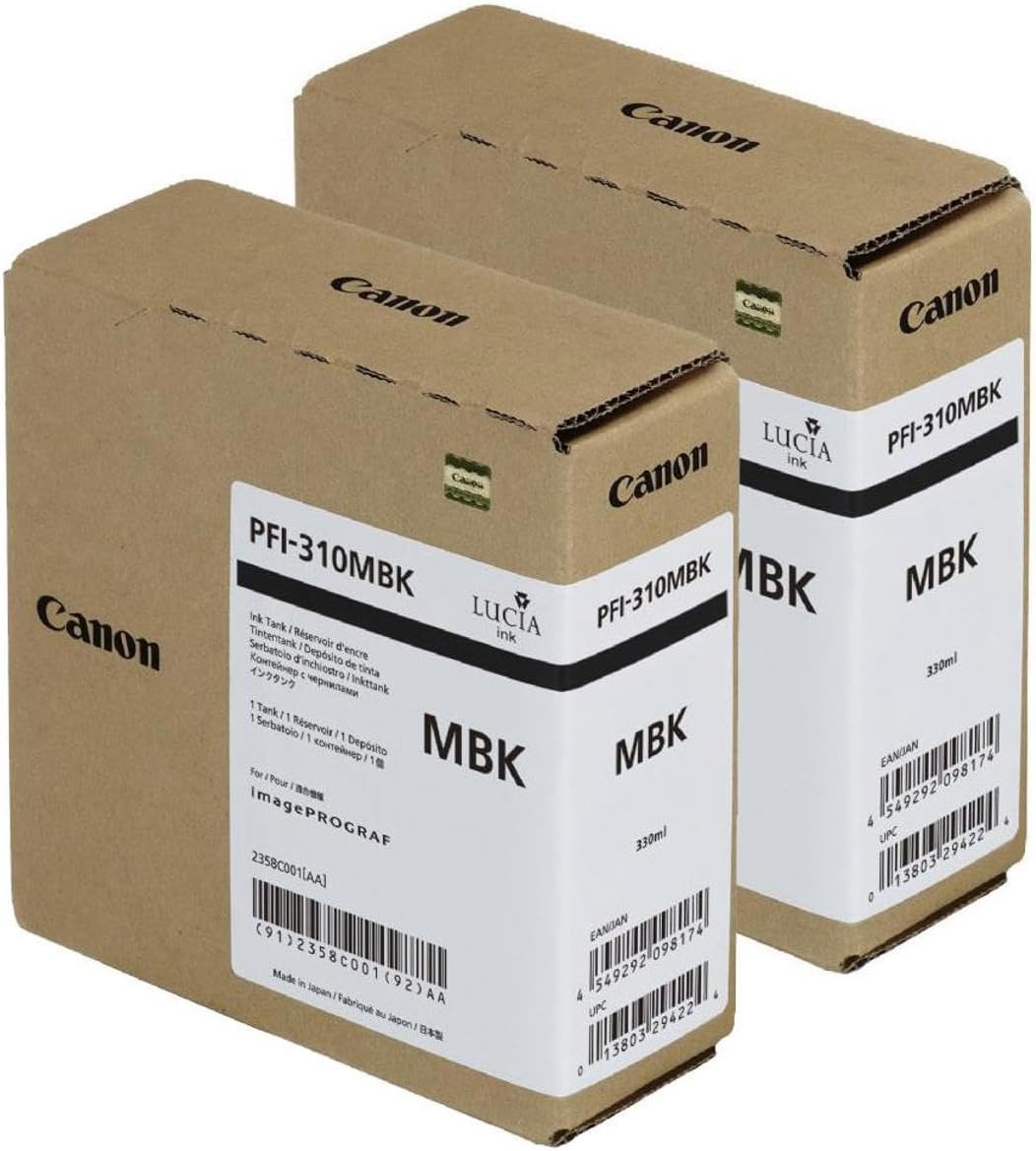 Canon 2 Pack PFI-310 330ml Matte Black Pigment Ink Tank for imagePROGRAF TX-2000, TX-3000 and TX-4000 Printers