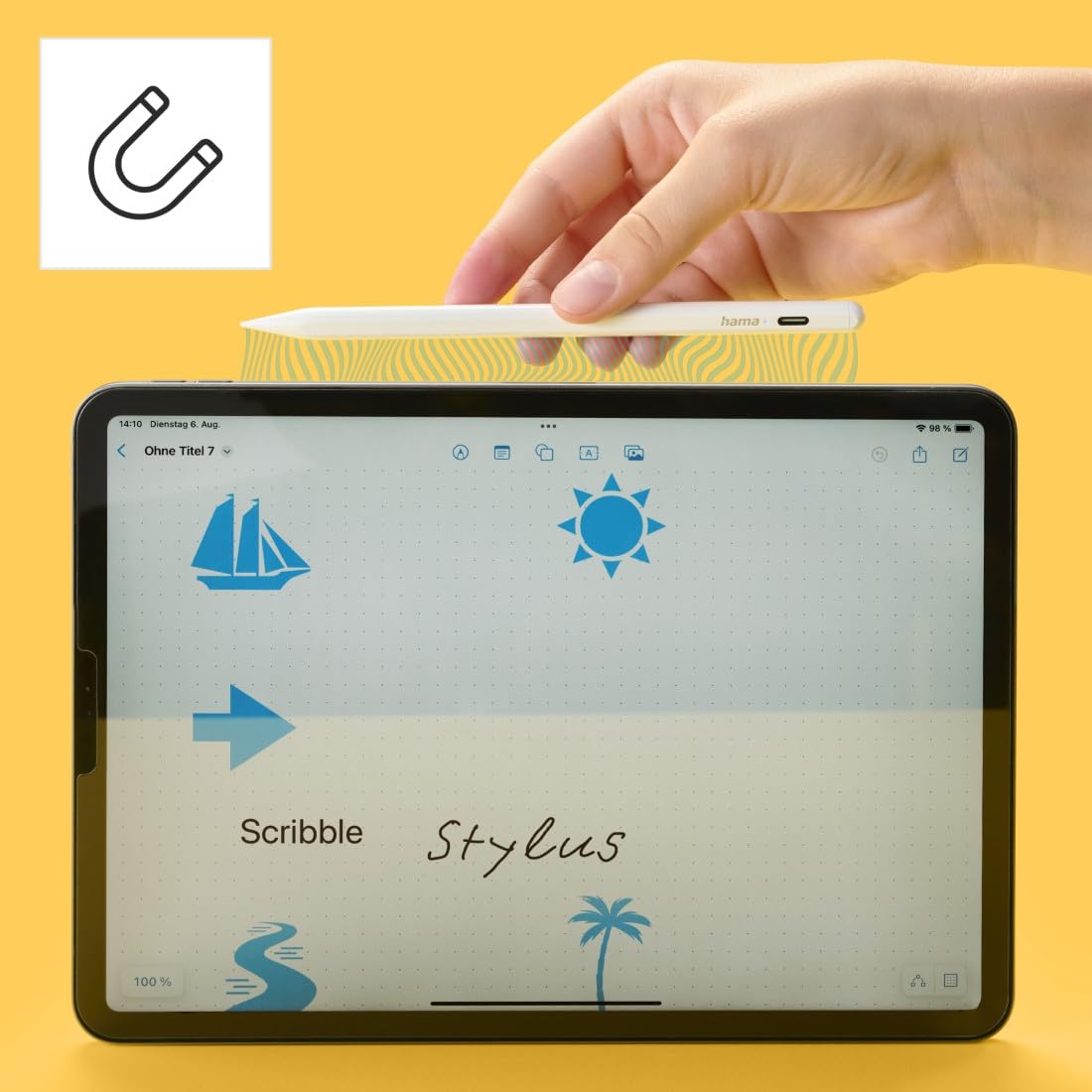 HAMA | Lápiz Óptico para iPad (Compatible con Todos los Ipads Actuales, Carga Rápida, Batería Duradera, 12 Horas de Uso) Color Blanco