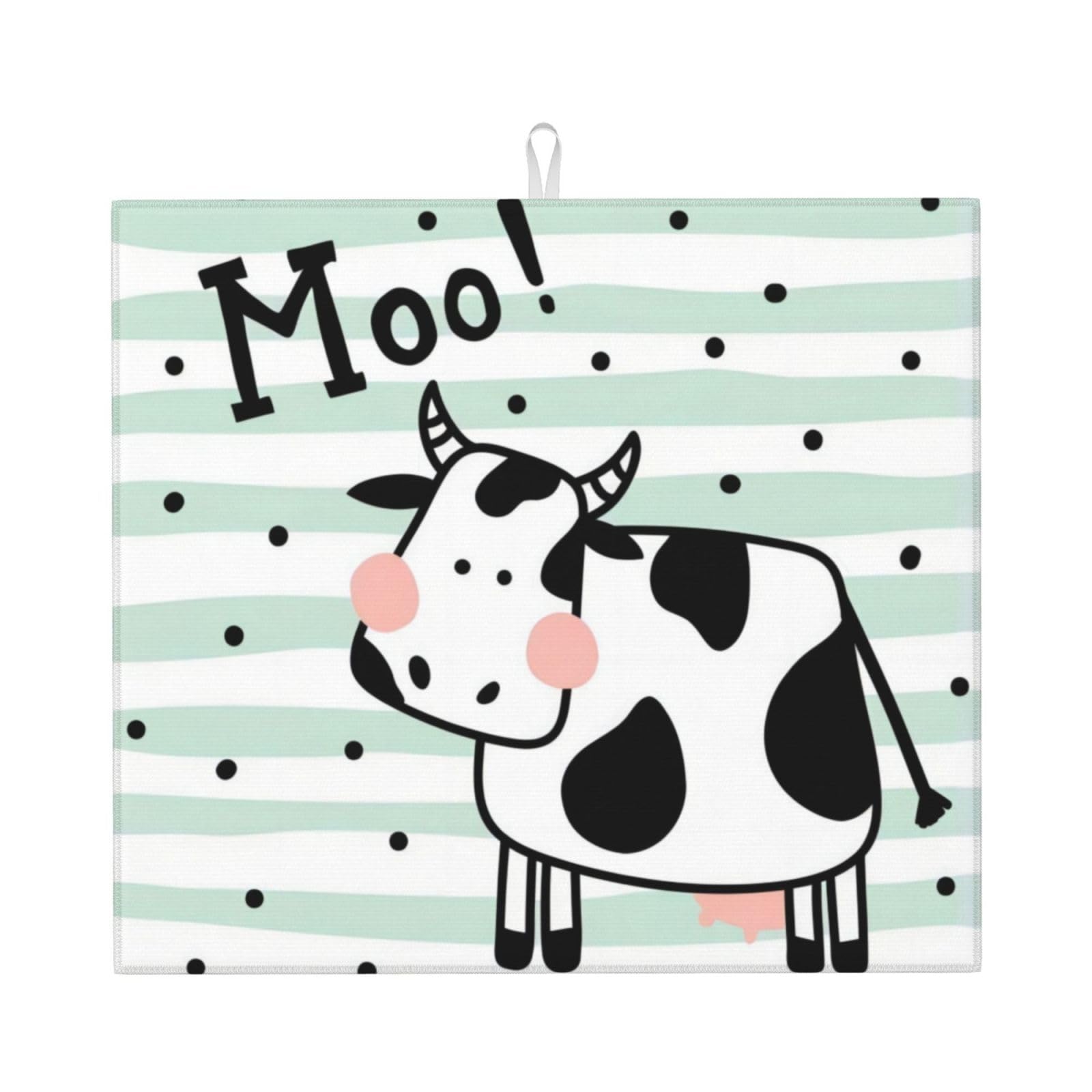 YYHWHJDE Cute Cow Polka Dot Prints Kitchen Drying Mat – Absorbent Microfiber Throw for Dishes, Non-Slip Counter Layer with Vibrant Fade-Resistant Print, Ideal for Appliance Protection