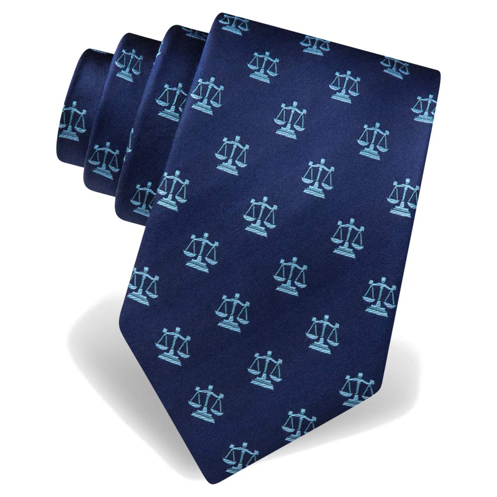 Bhhjkk Unisex Navy Blue Men's 100% Silk Legal Scales Of Justice Lawyer Law Tie Necktie