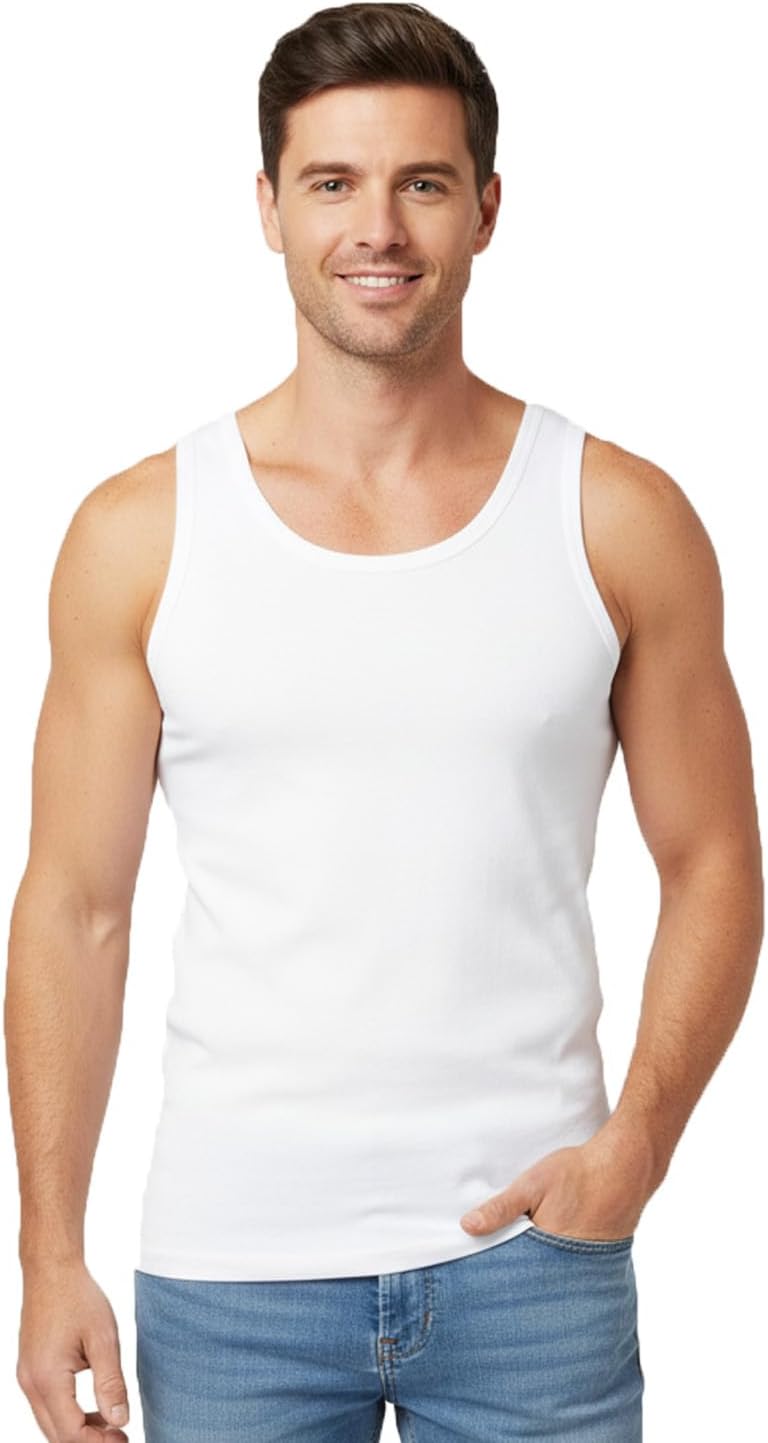 3 Pack Mens 5 STAR 100% Cotton Singlet Sleeveless Vests in Mixed Blues or White