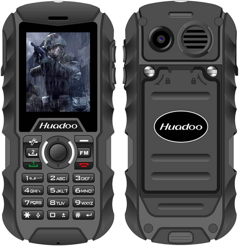 Rugged Cell Phone,Huadoo H1 IP68 Outdoor Waterproof Unlocked Rugged Mobile Phone ,Quadband Camera Flashlight Bluetooth (Black)
