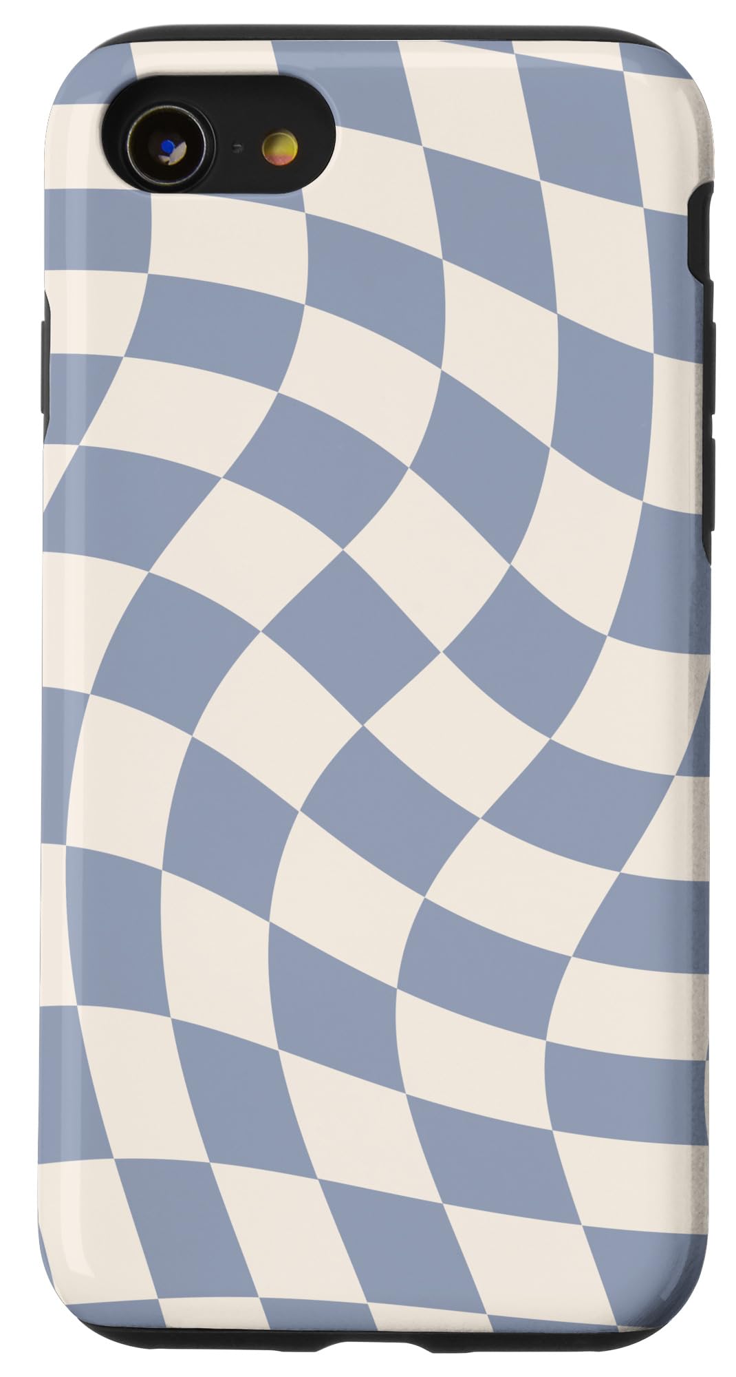 Light Blue-Gray and Creamy Checkered Swirl Pattern Case for iPhone SE (2020) / 7 / 8