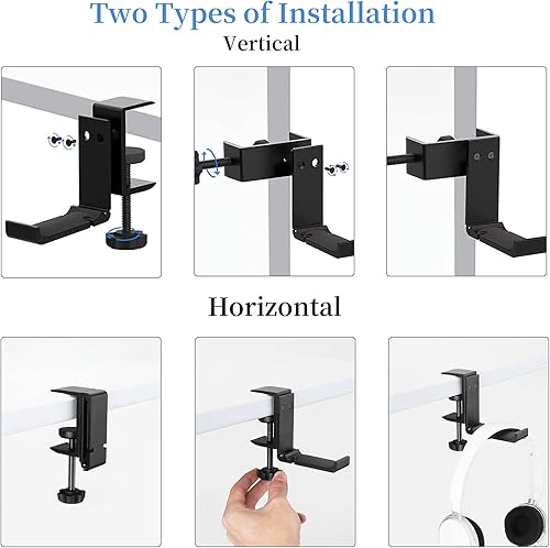 Miniatura 7 de Soporte de aluminio para auriculares plegable con organizador de cables, soporte para auriculares, gancho de escritorio antideslizante, ahorro de