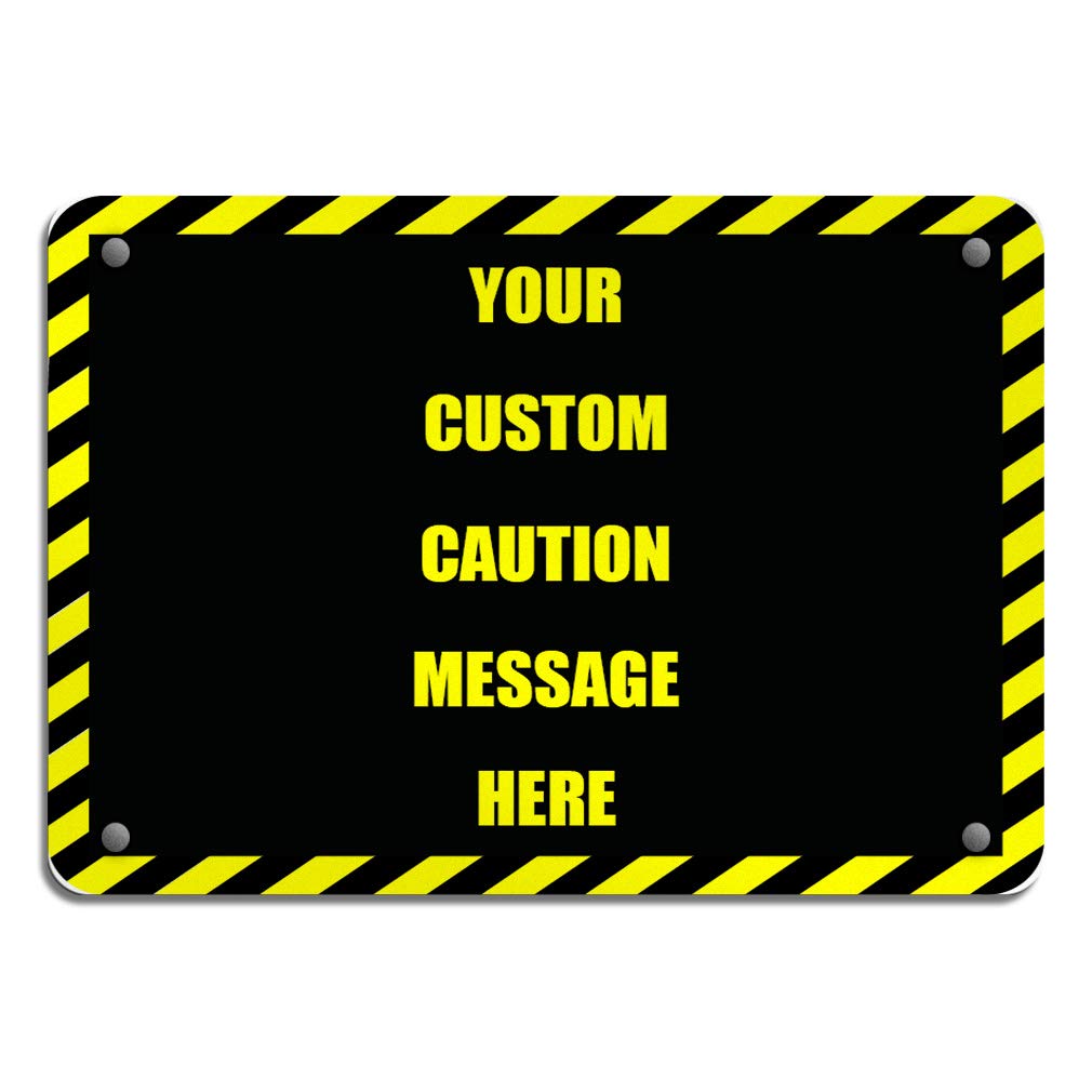 Aluminum Weatherproof Metal Sign Multiple Sizes Custom Personalized Text Here Black Yellow Caution Horizontal Street, 12x8 Inch
