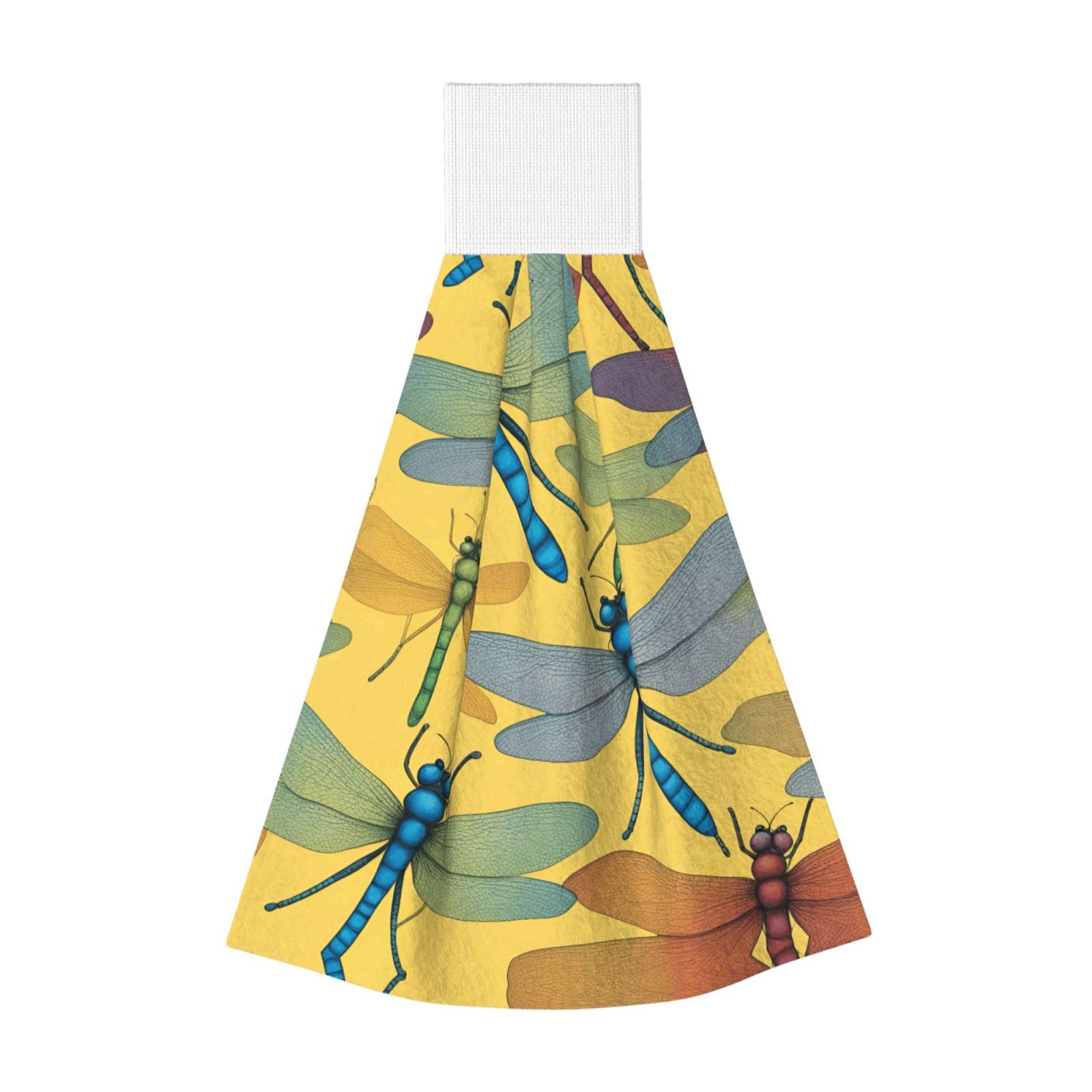 DUWAA Colorful Dragonfly Print Hanging Hand Towel Quick Dry Bathroom Towel Soft Kitchen Towel